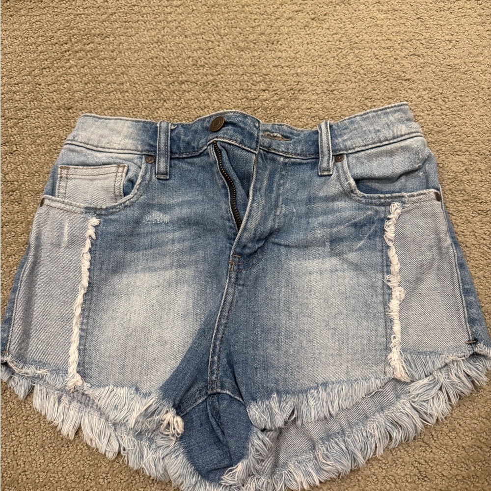 Eunina Light Blue Frayed Jean Shorts